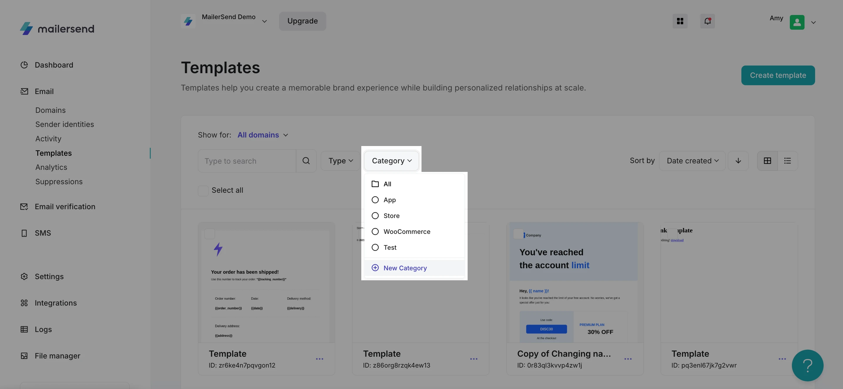 View of template gallery with Category section highlighted.