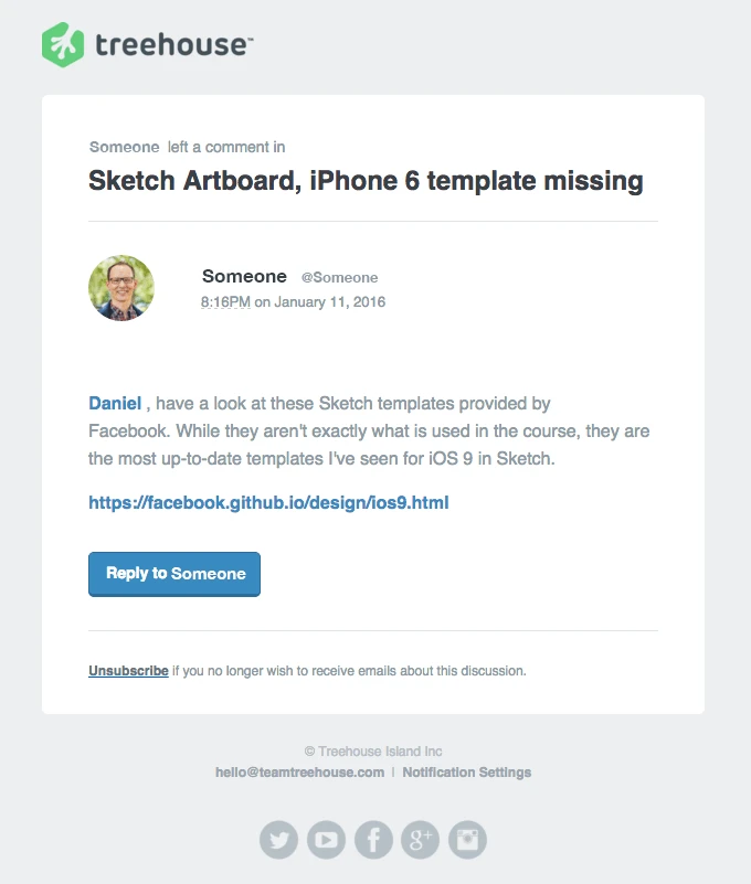 comment notification email example