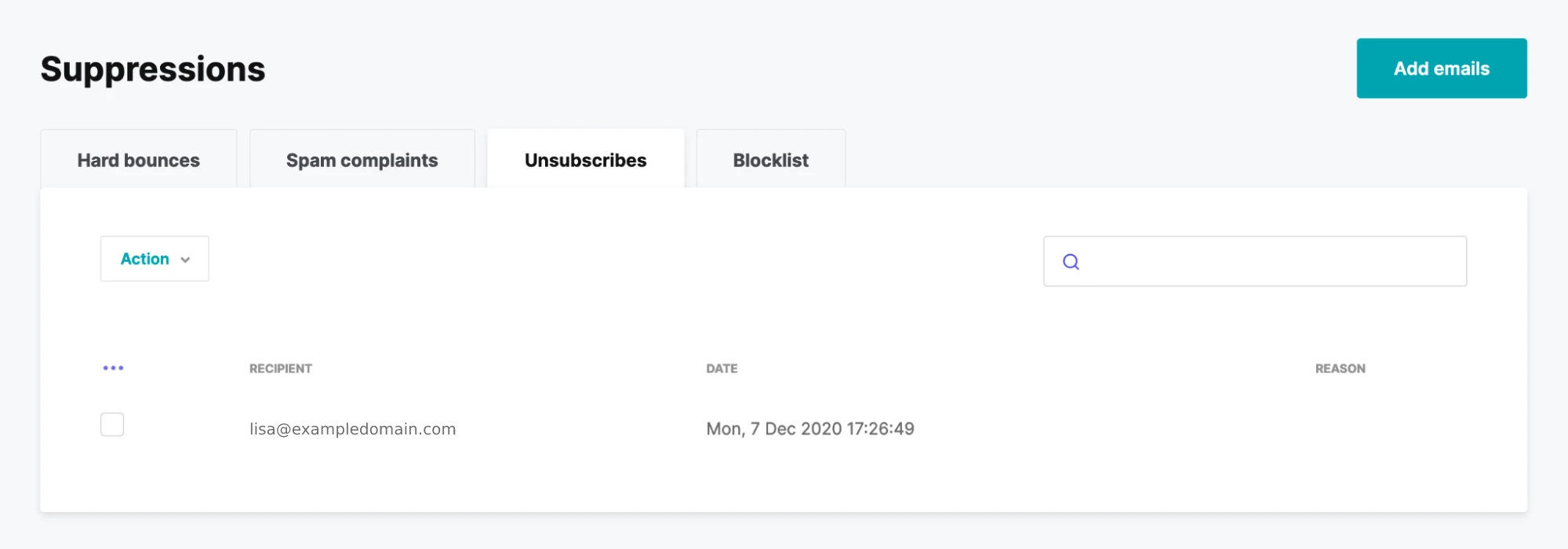 Unsubscribes tab
