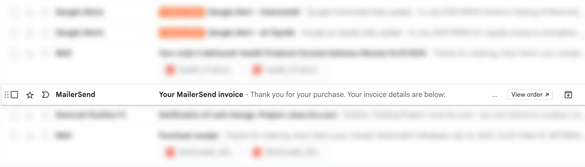 An example of a Google Email Action to view and order appearing in the inbox.