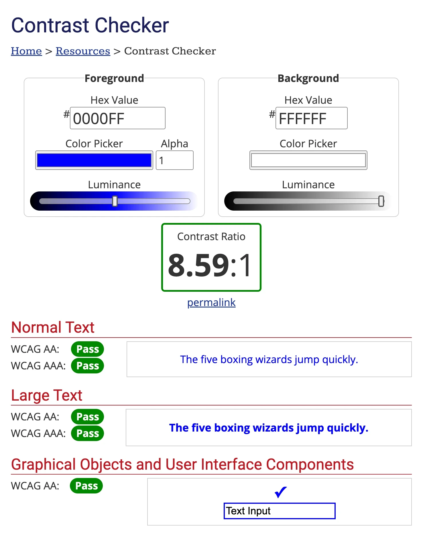 The WebAIM contrast checker tool.
