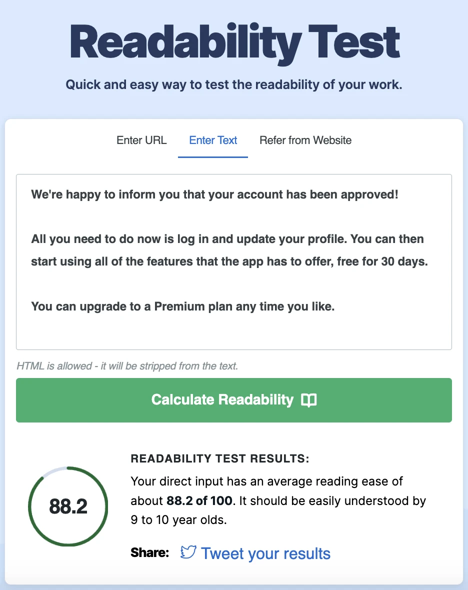 The WebFX readability test tool.