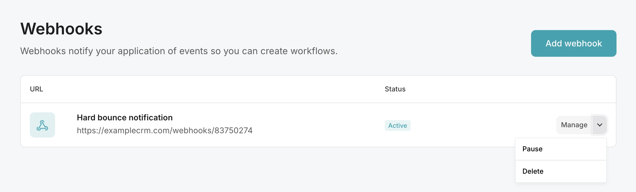 Webhooks section in the domains page.