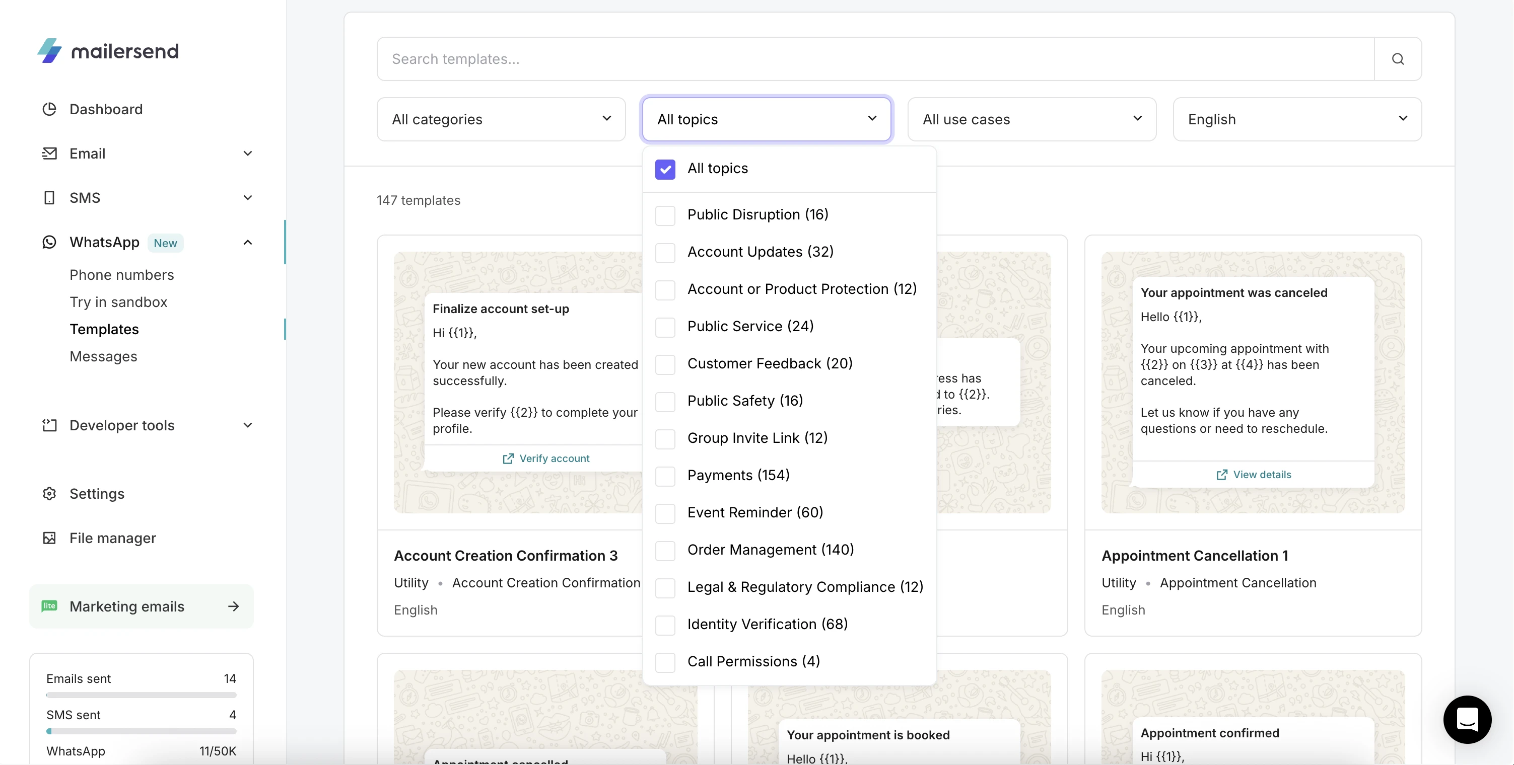The MailerSend WhatsApp Template library.