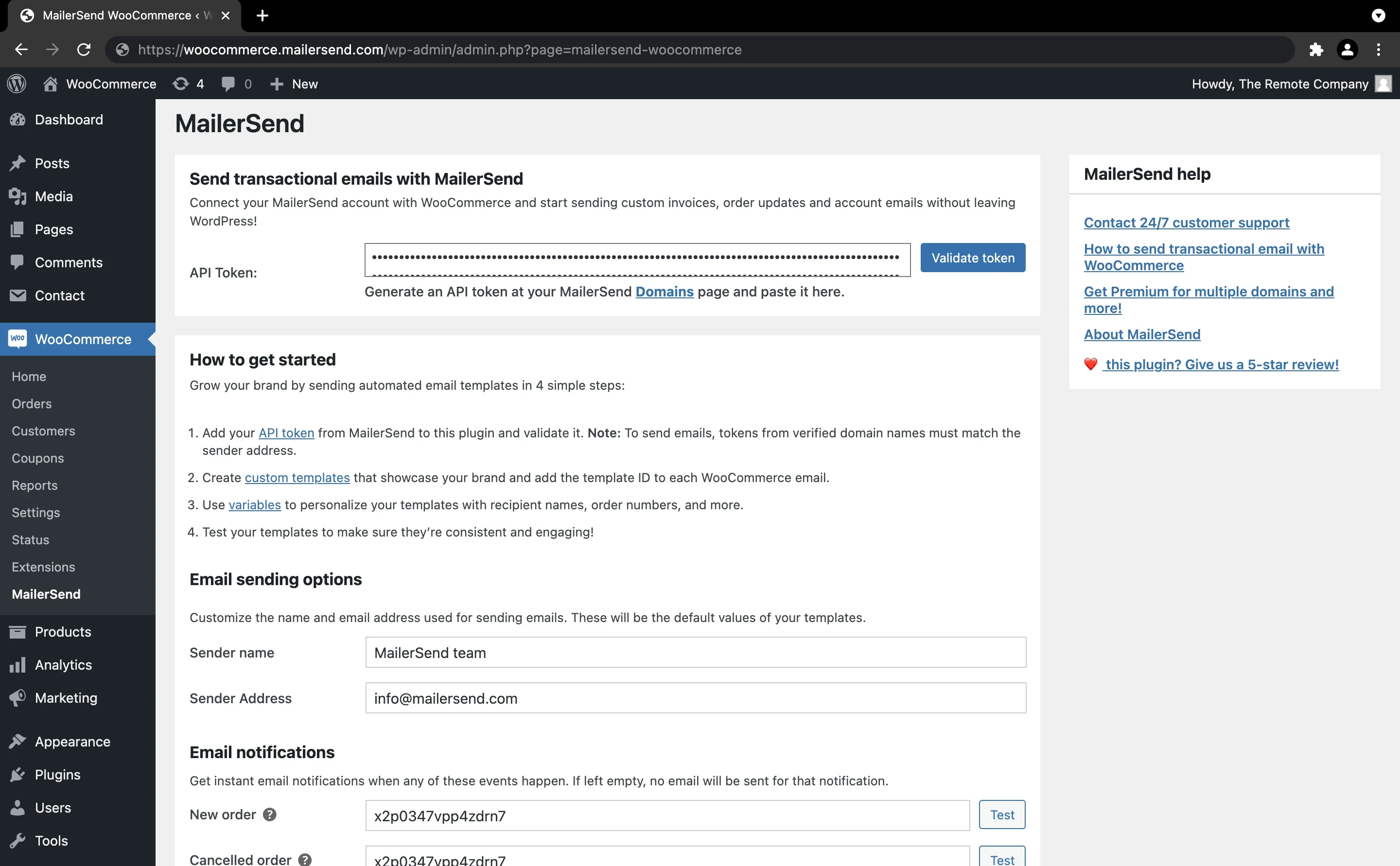 The MailerSend WooCommerce plugin.