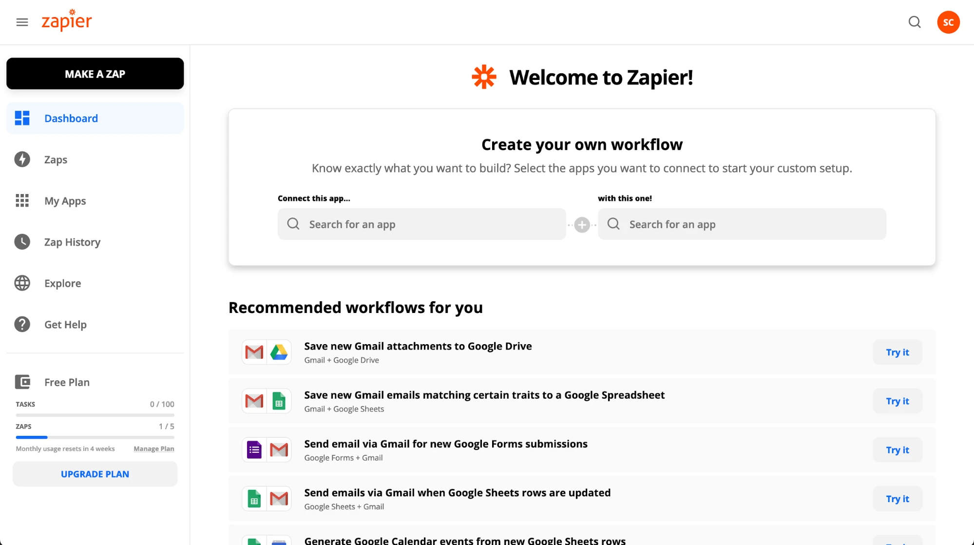 Zapier dashboard