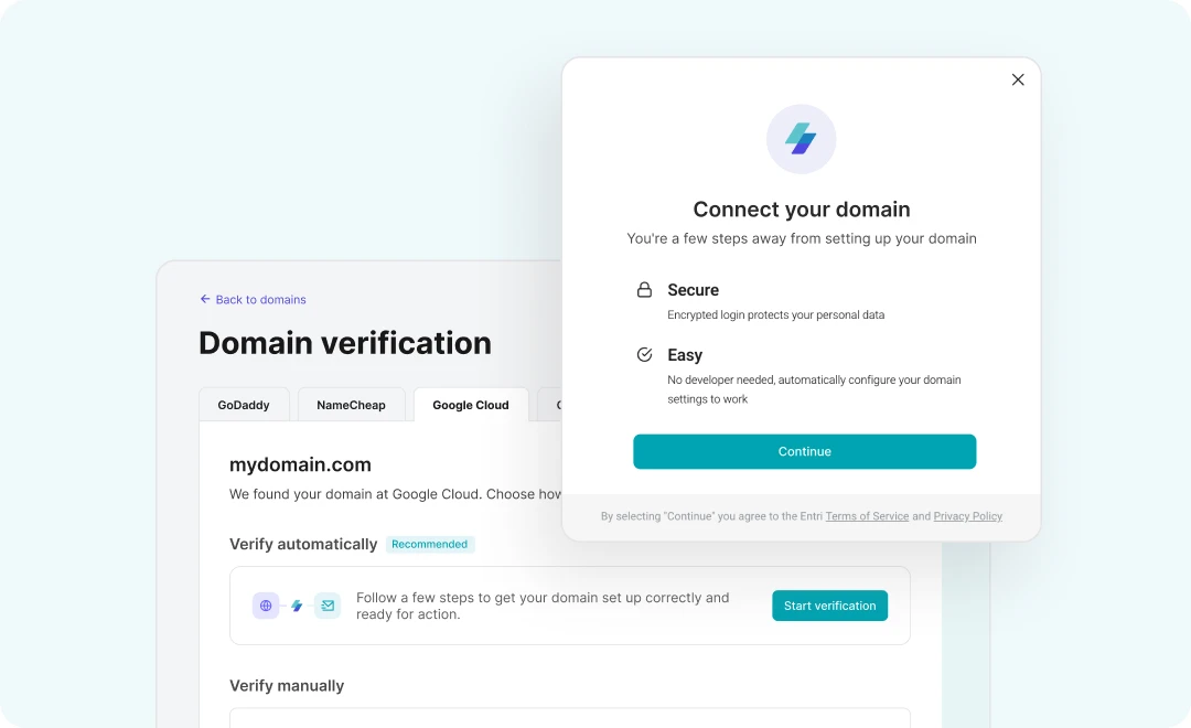A graphic showing the domain verification page and automation domain detection.