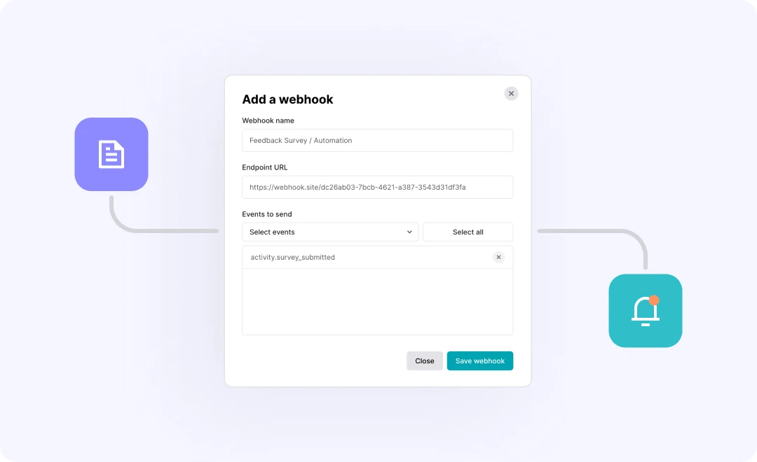 A graphic showing the webhook feature in MailerSend.