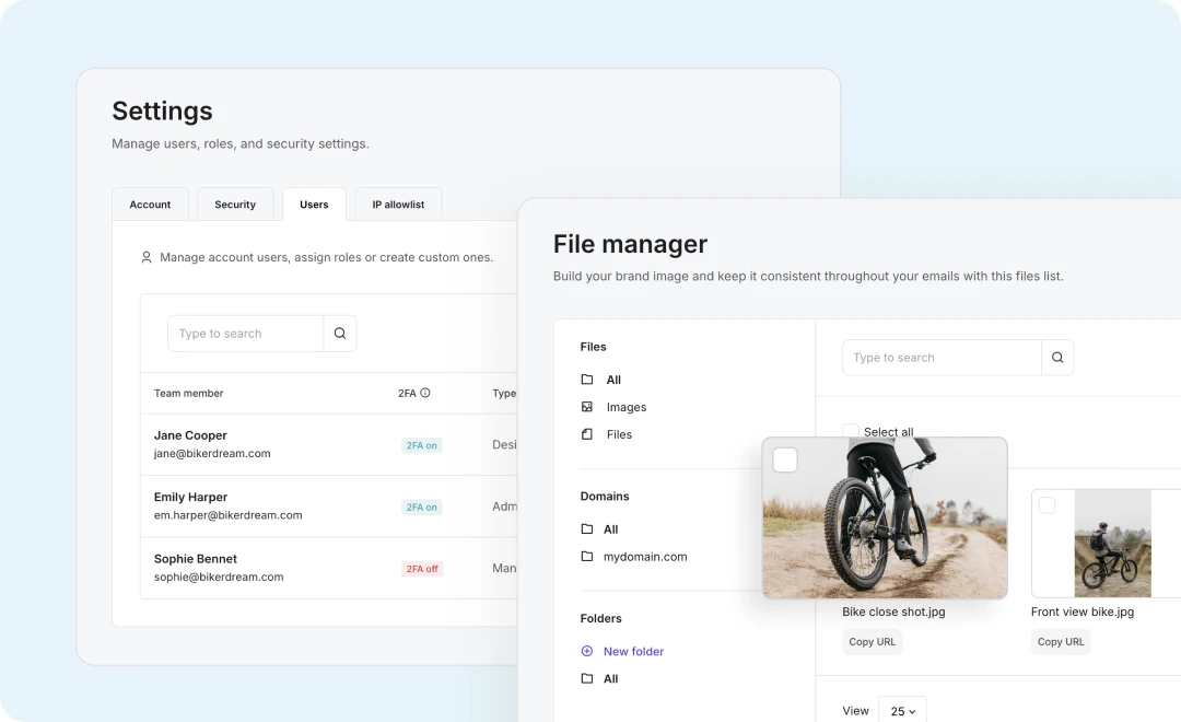 User settings and file manager.