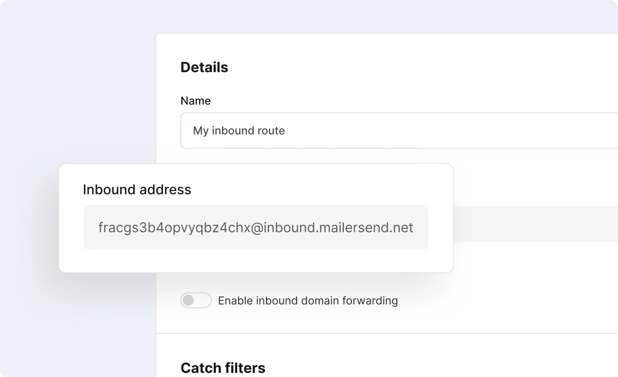MailerSend interface for creating an inbound route.