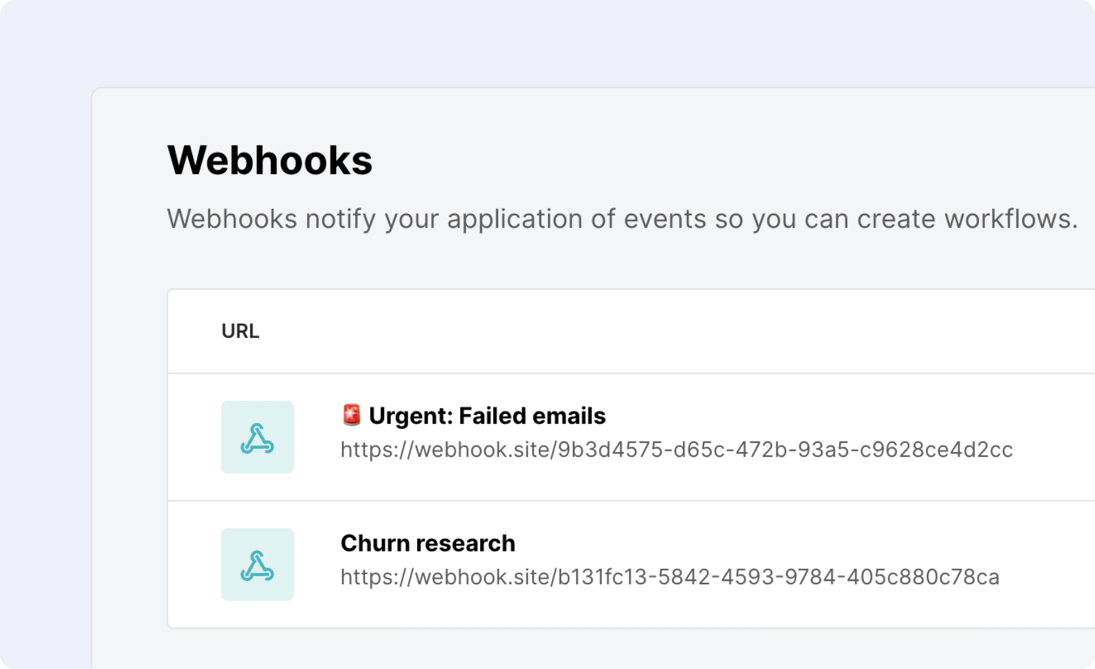 A view of webhook in the MailerSend app.