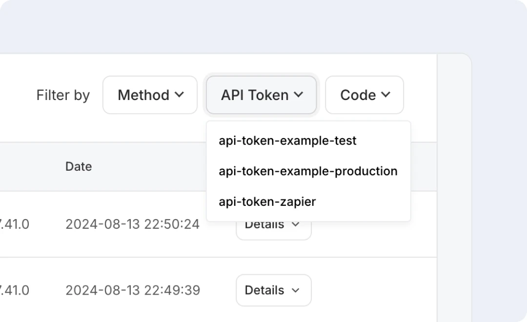 API token filtering.