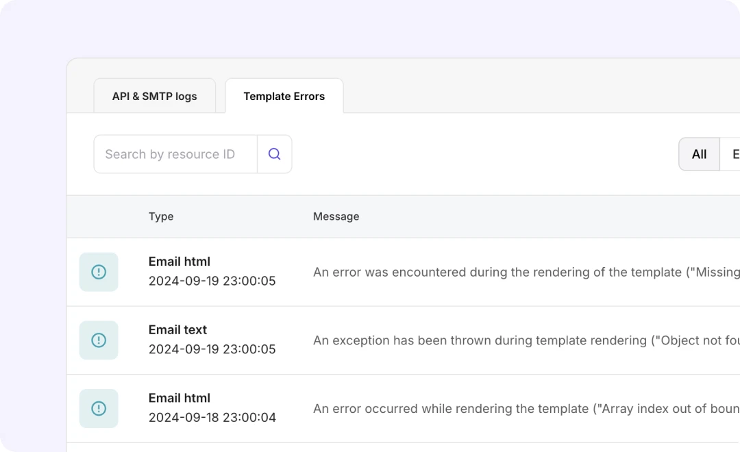 Twig error logs for email templates.