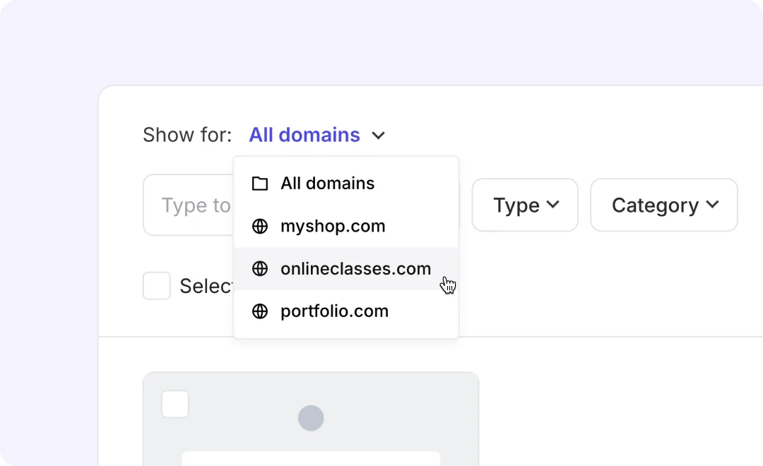 The option to filter templates by domain.