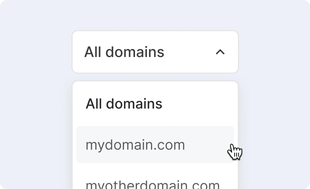 The domain selection dropdown in the suppressions feature.