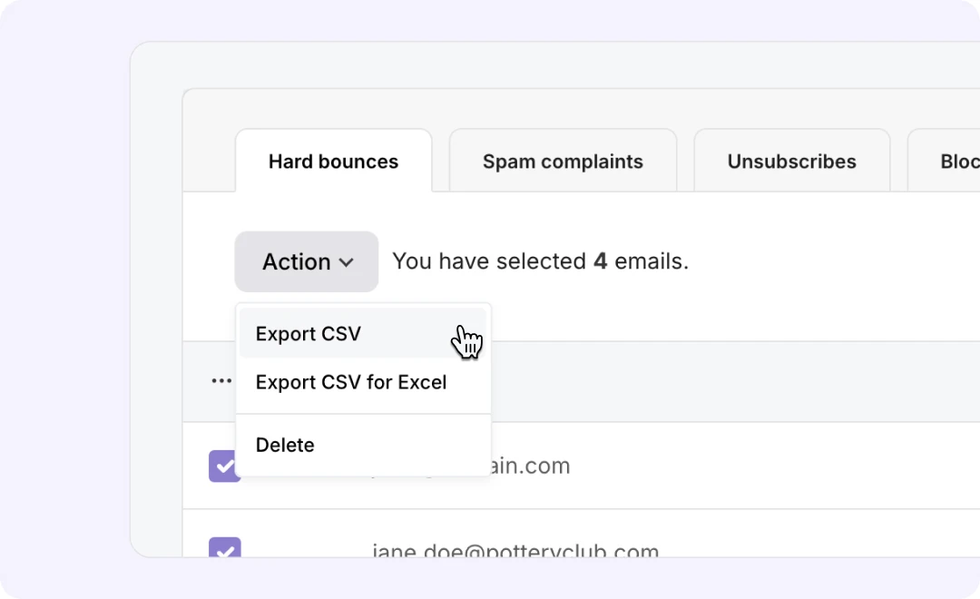 The export CSV option for suppressions.