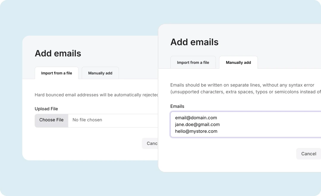 The manual blocklist feature showing emails being entered.
