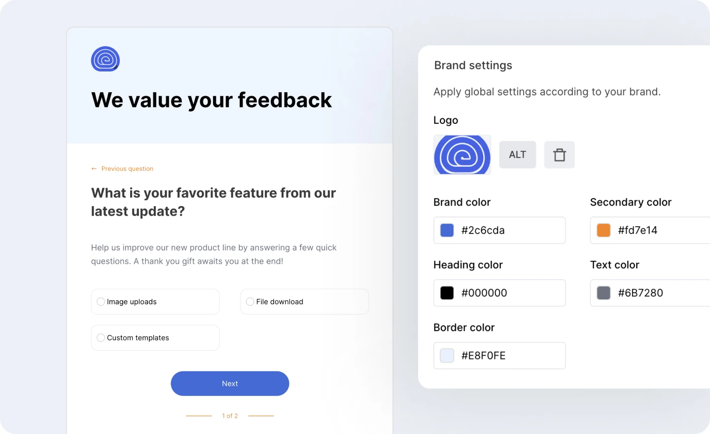 The drag and drop editor brand settings.