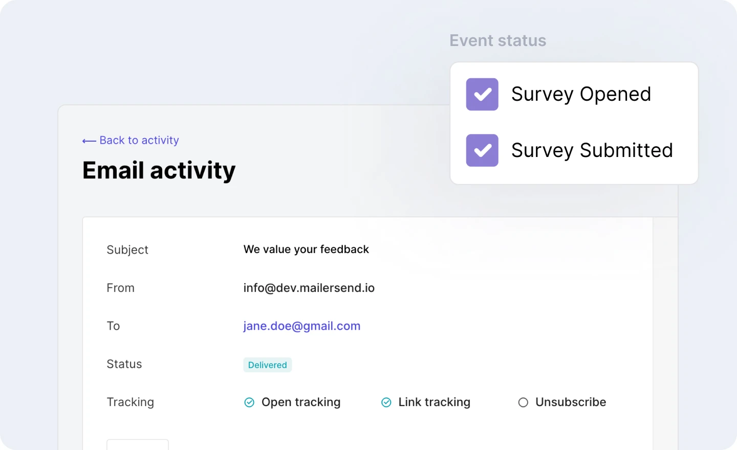 MailerSend email activity events.