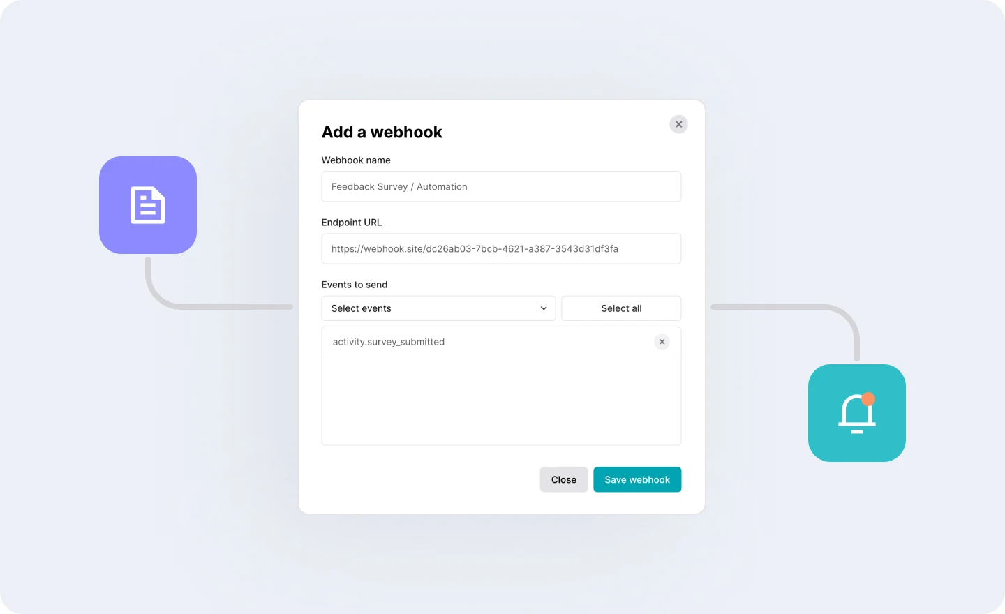 The Add a webhook modal in MailerSend.