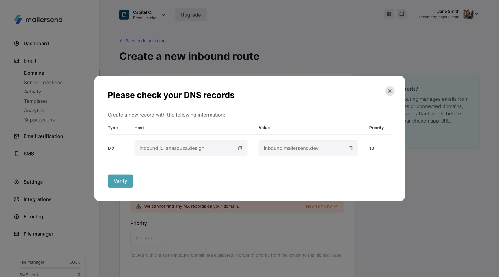 Check the DNS records for Inbound routing.
