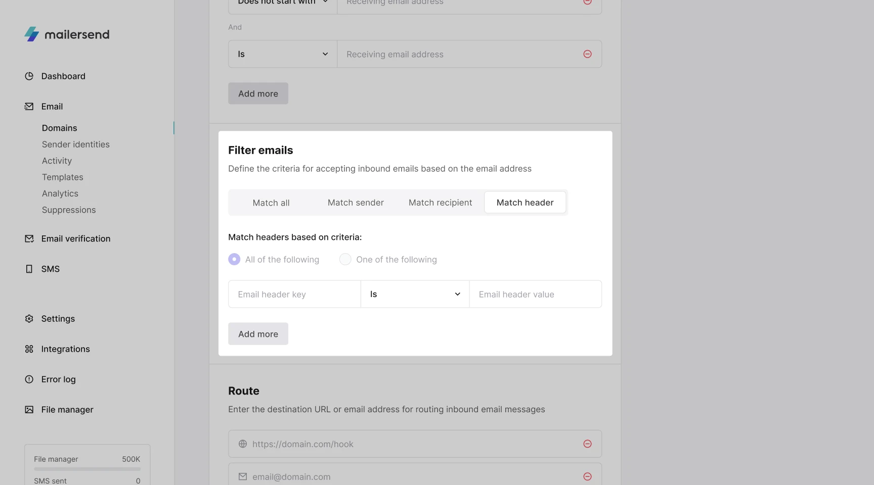 The Filter allows you to specify which inbound emails are accepted based on the email address recipients are sending from