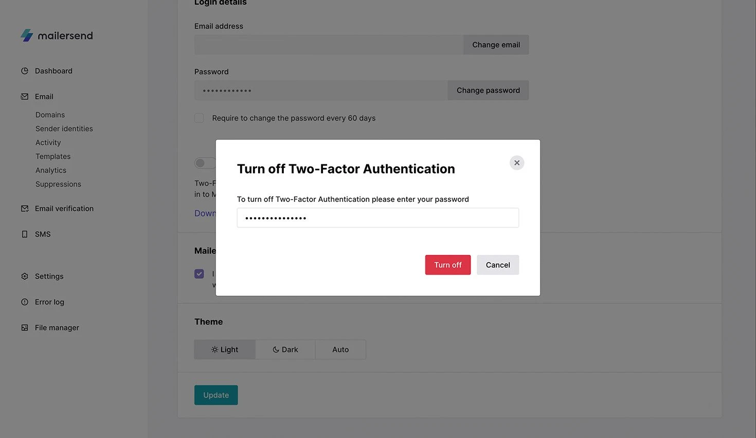 Turn off 2FA