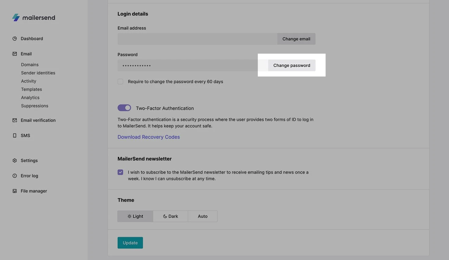 Change password button