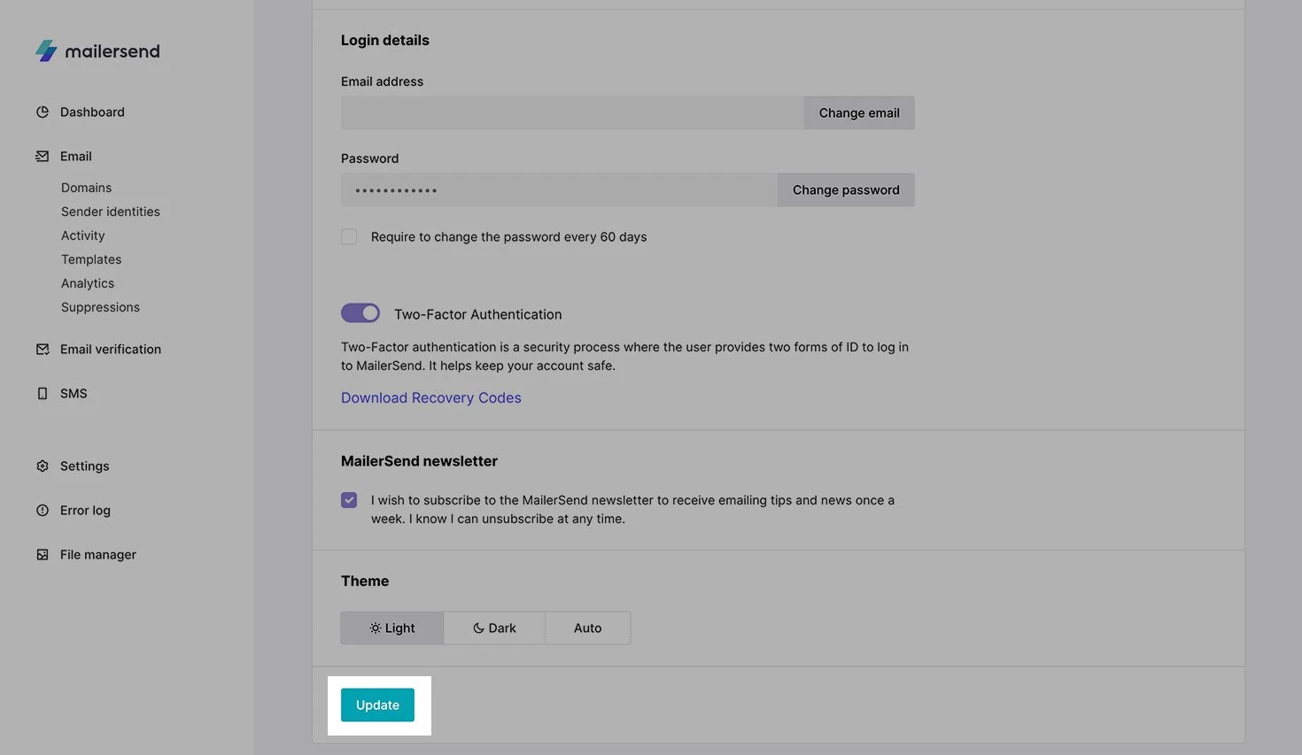 Profile update button