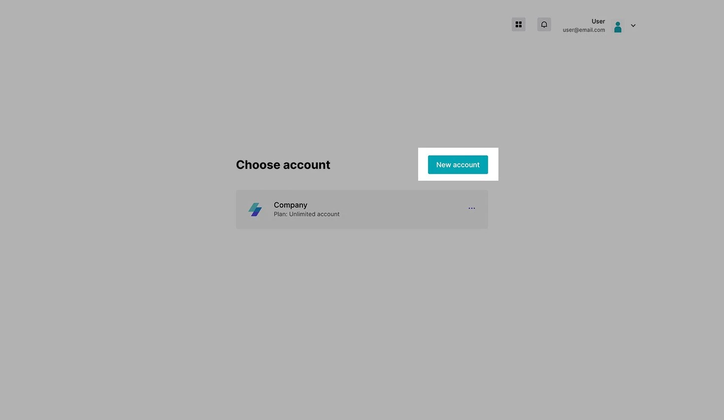 Screenshot of the account dashboard and new account button.