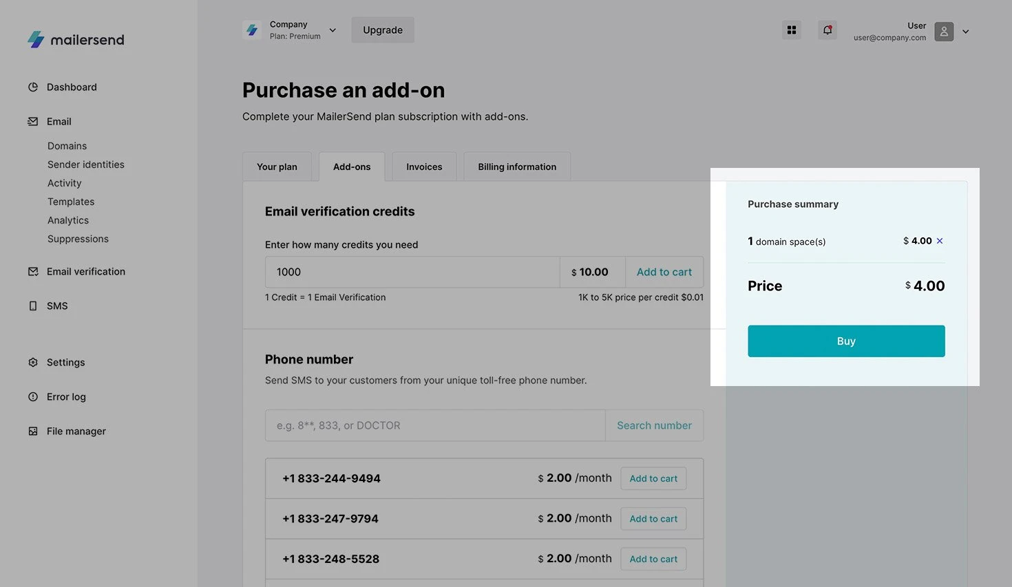 Purchase summary