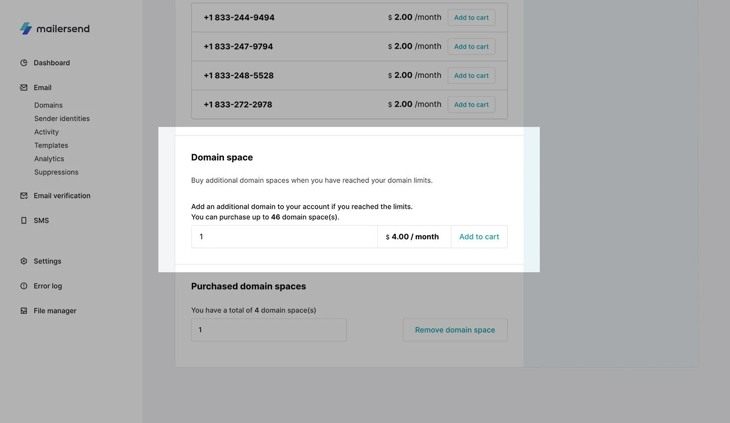 Purchase a domain space slot