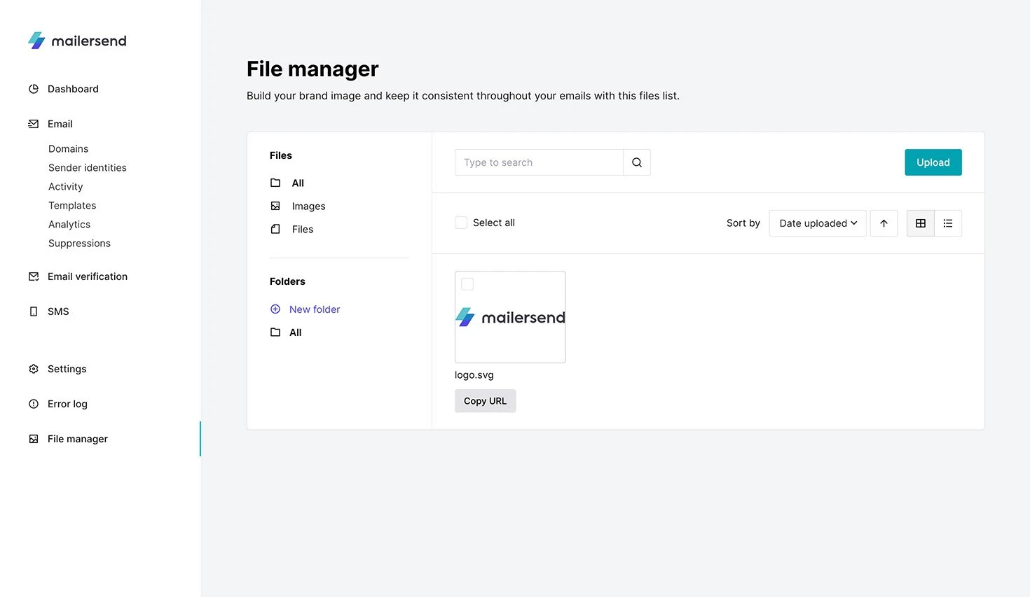 View of uploaded media in the file manager.