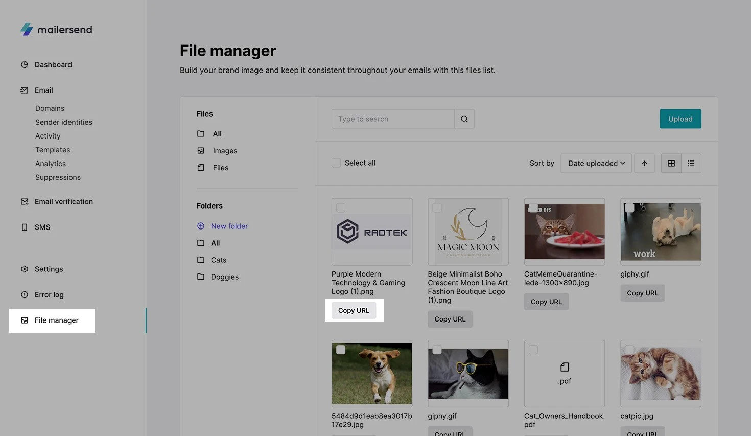 Using the MailerSend file manager.