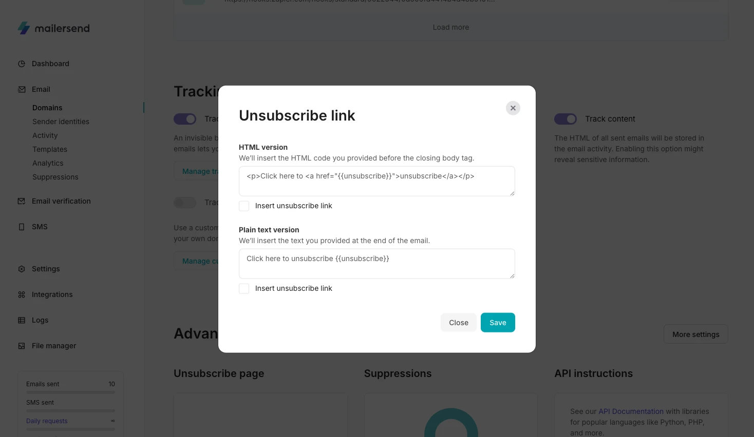 Track unsubscribes