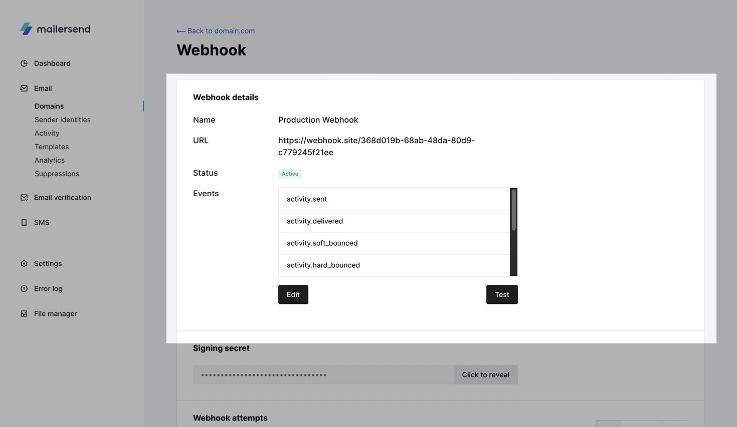 Webhook details