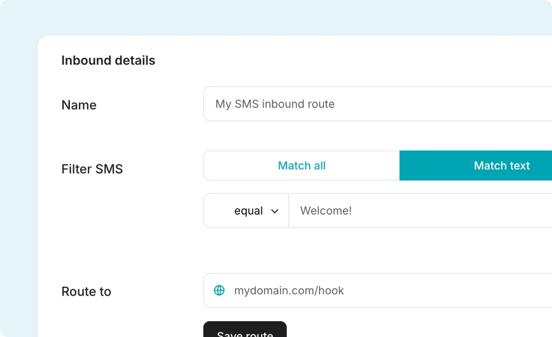 A view of the inbound route page in MailerSend to create a new inbound route.