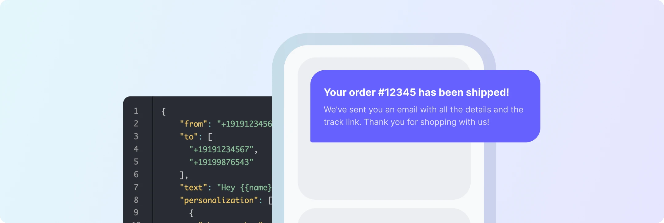 Example of bulk SMS message shipping confirmation.