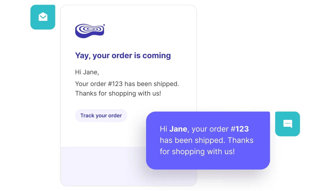 An example of omnichannel communication showing an email and SMS message.