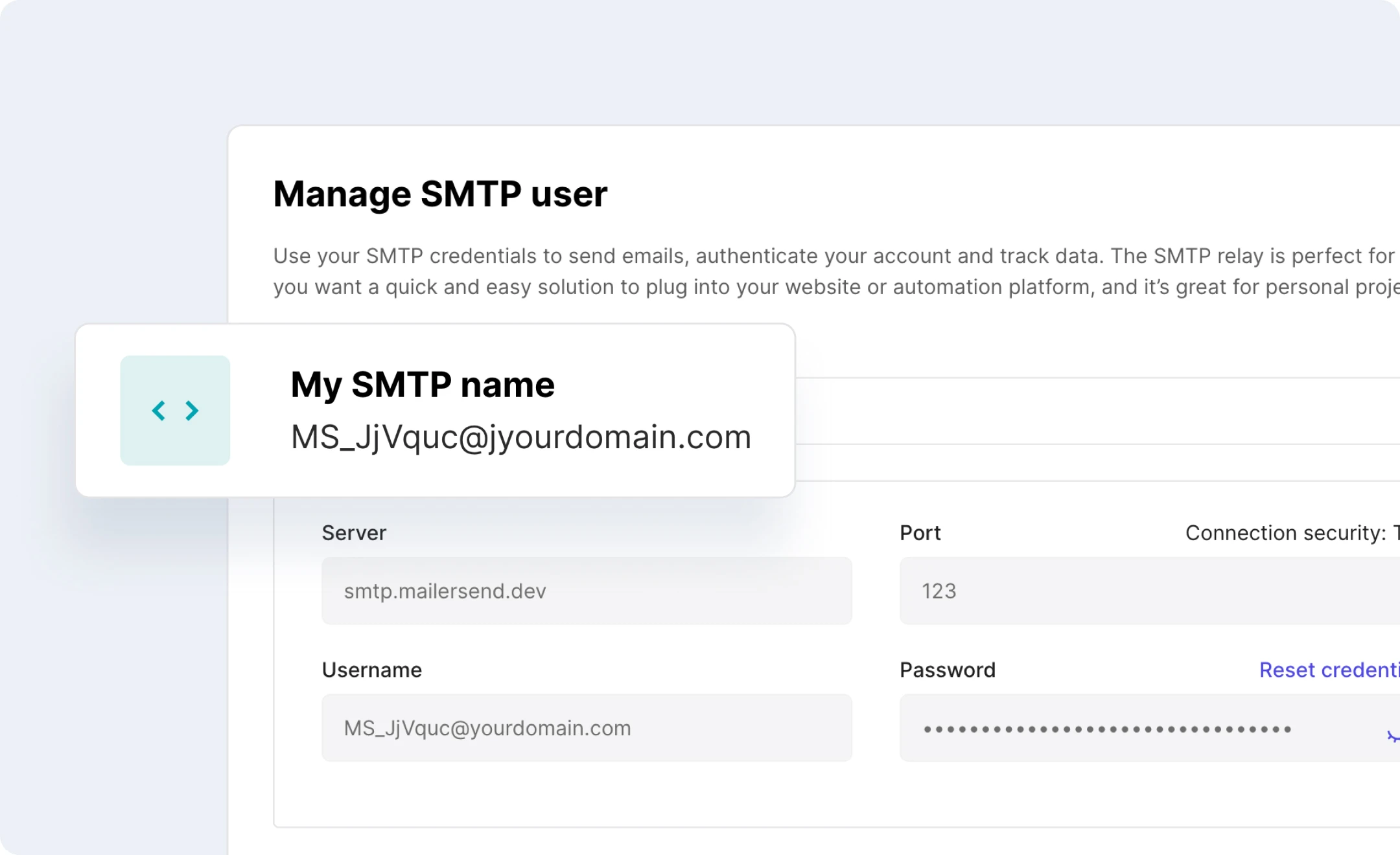 The MailerSend interface showing the SMTP section.