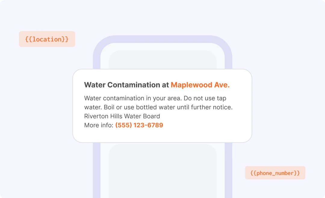 Example of an emergency alert SMS with personalization.