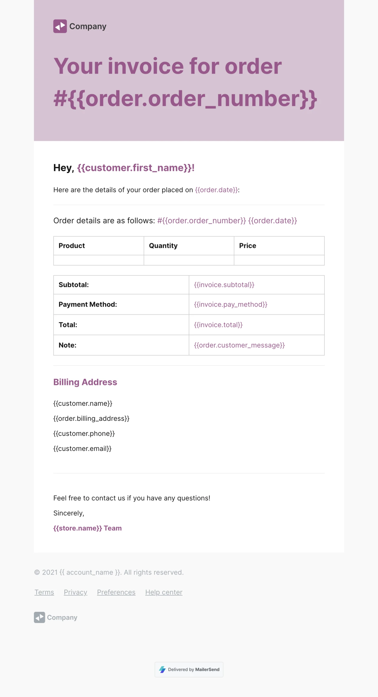 WooCommerce invoice email template