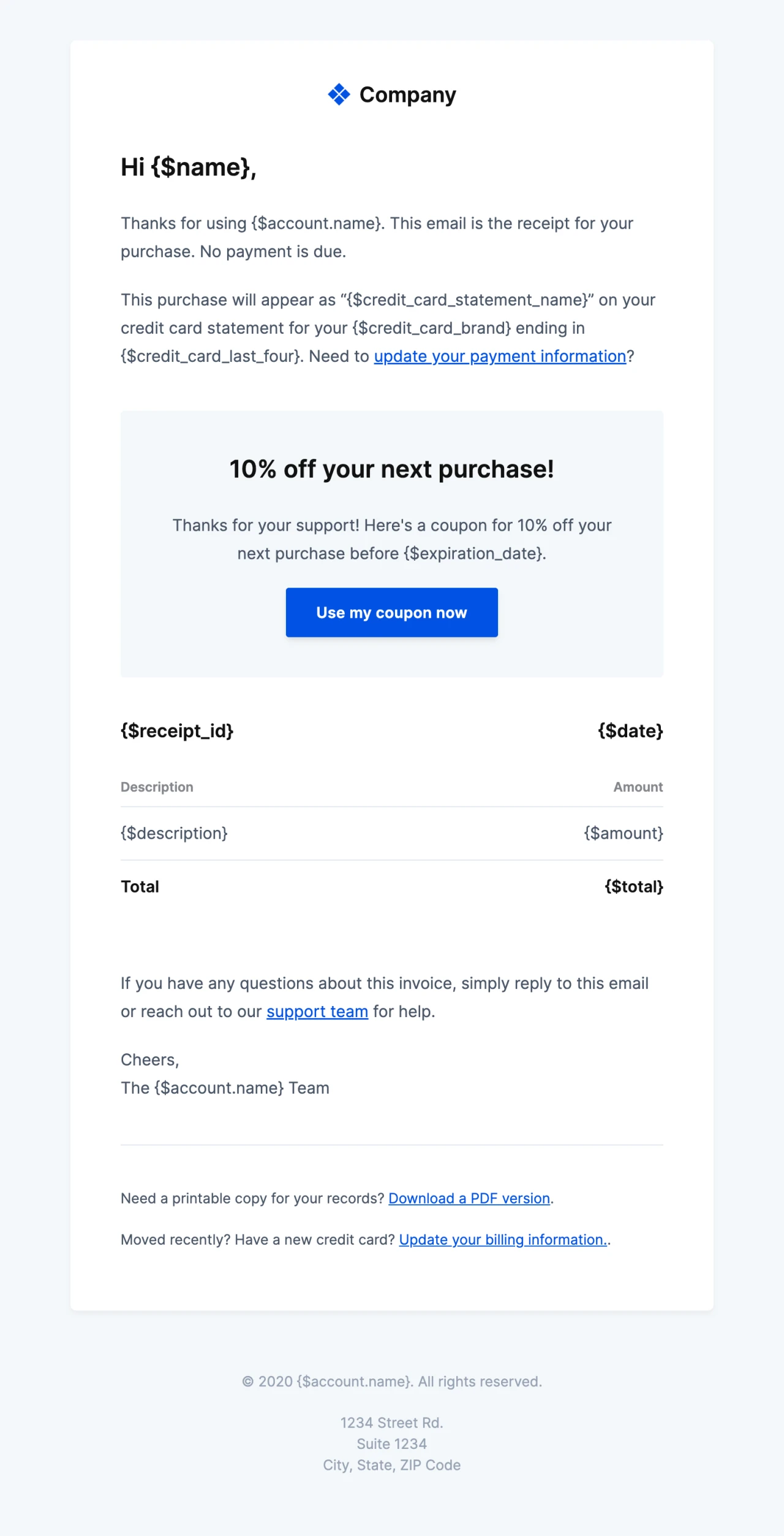 HTML receipt