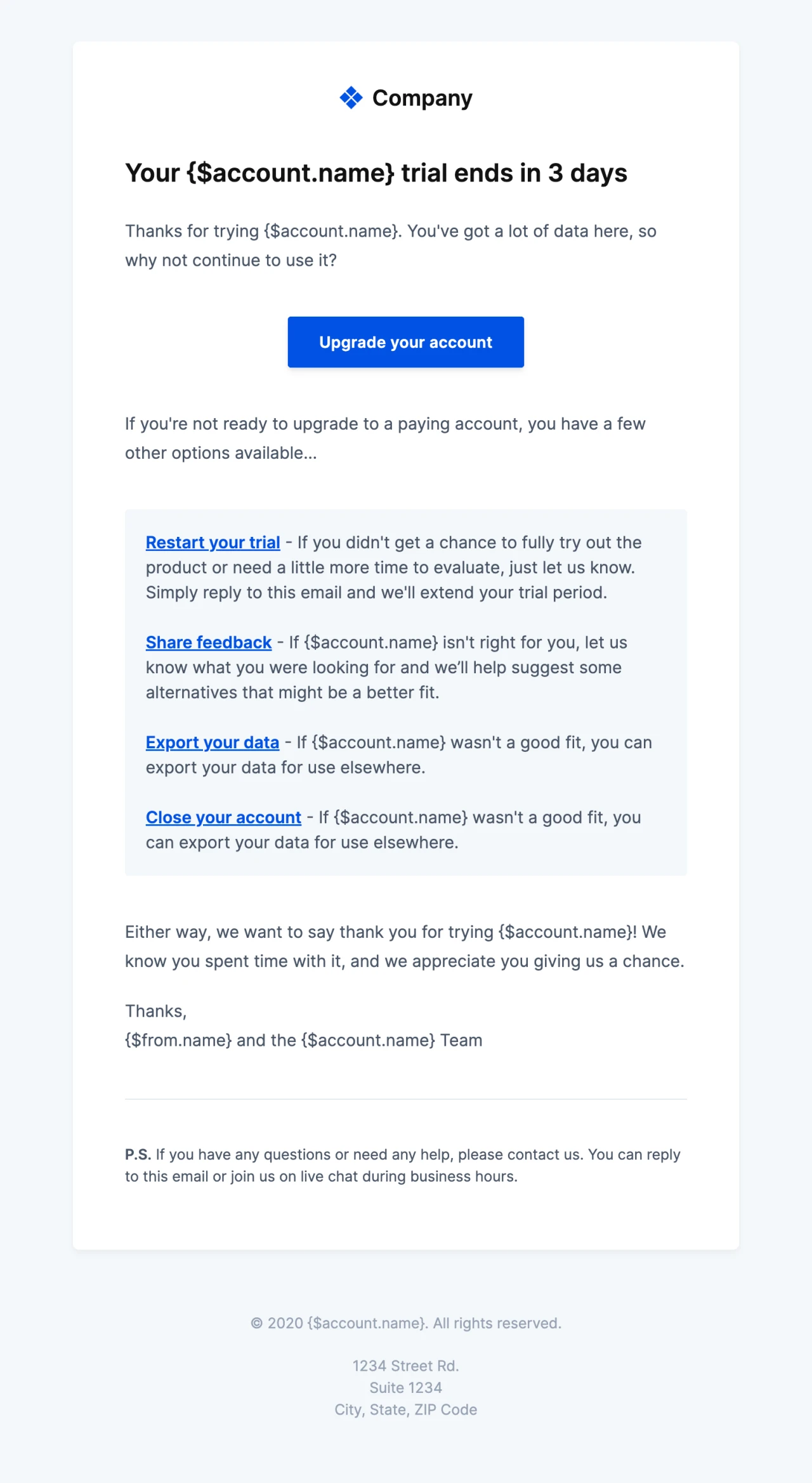 Trial expiring HTML