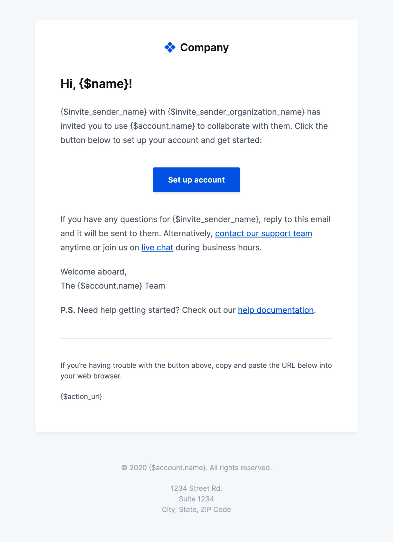 User invitation HTML