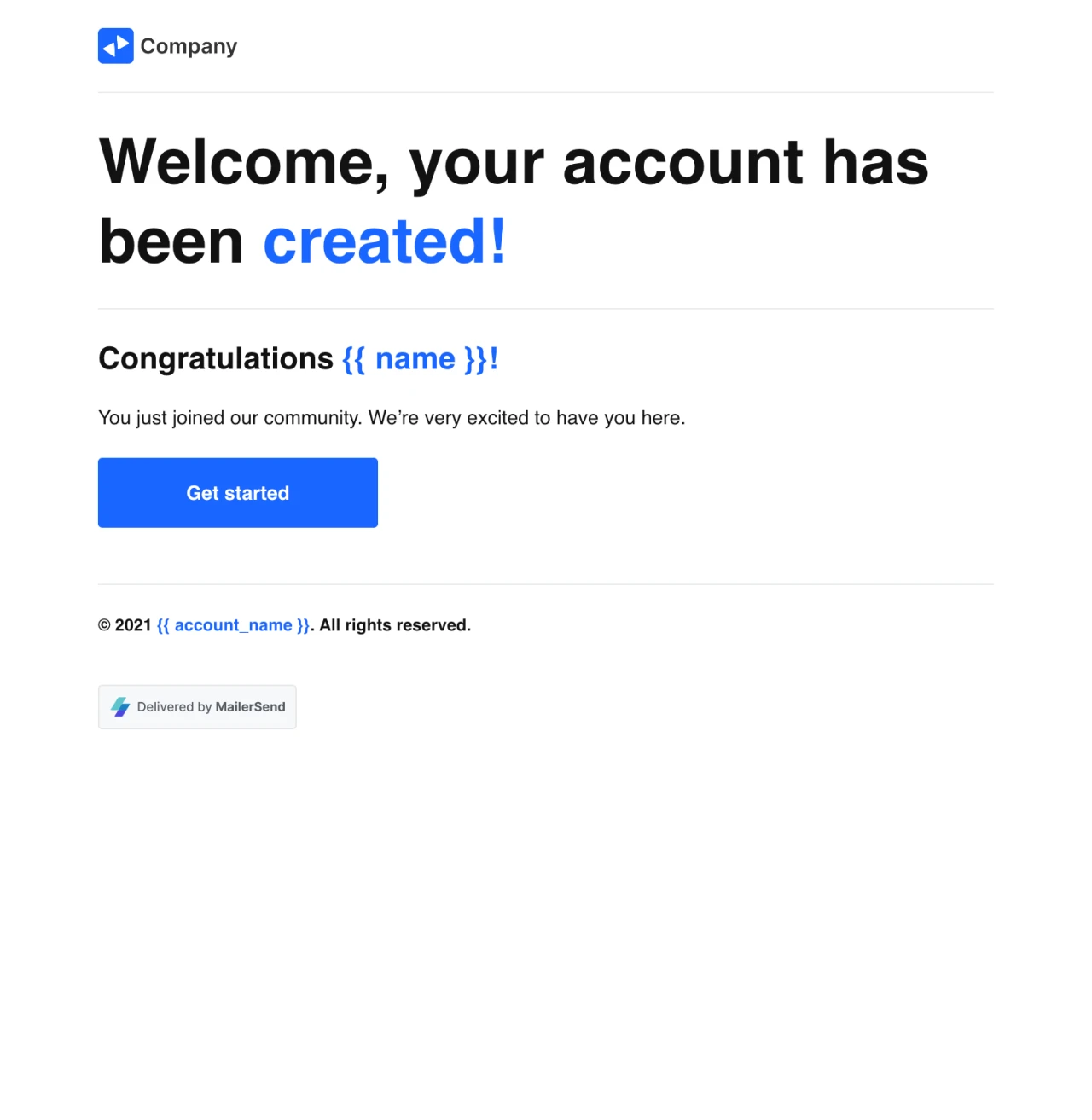 Account created rich text