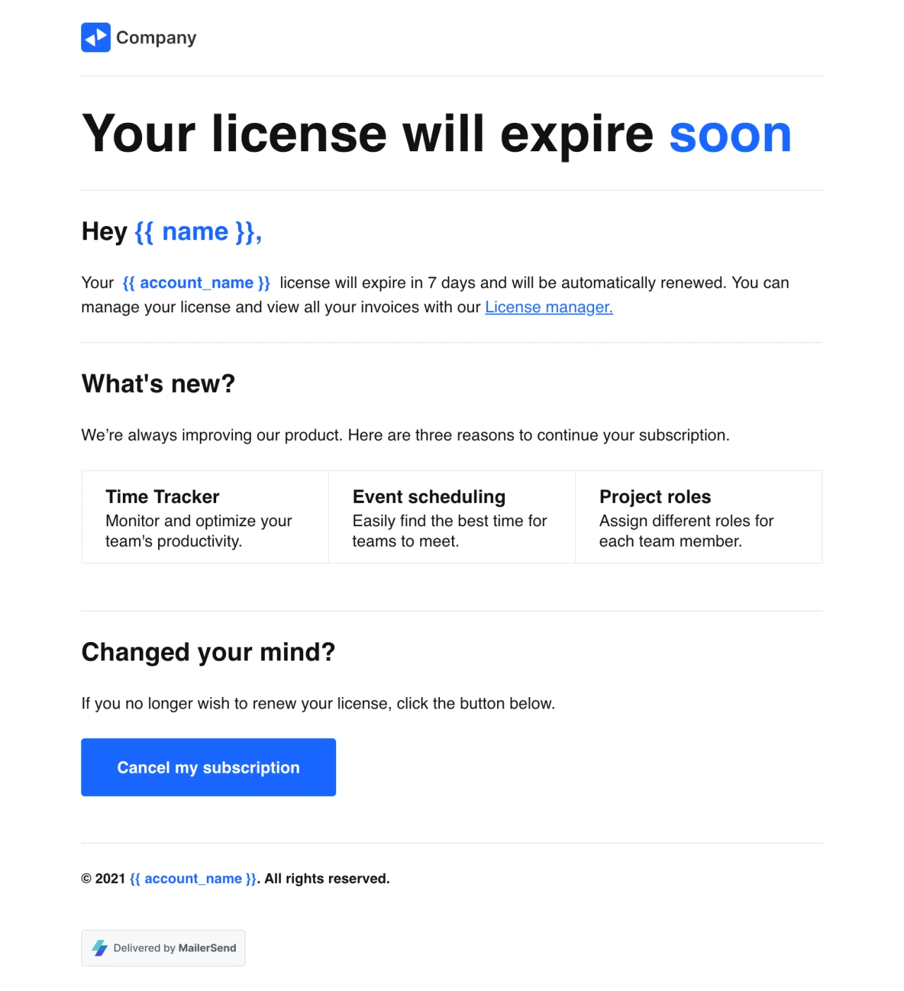License expiration rich text