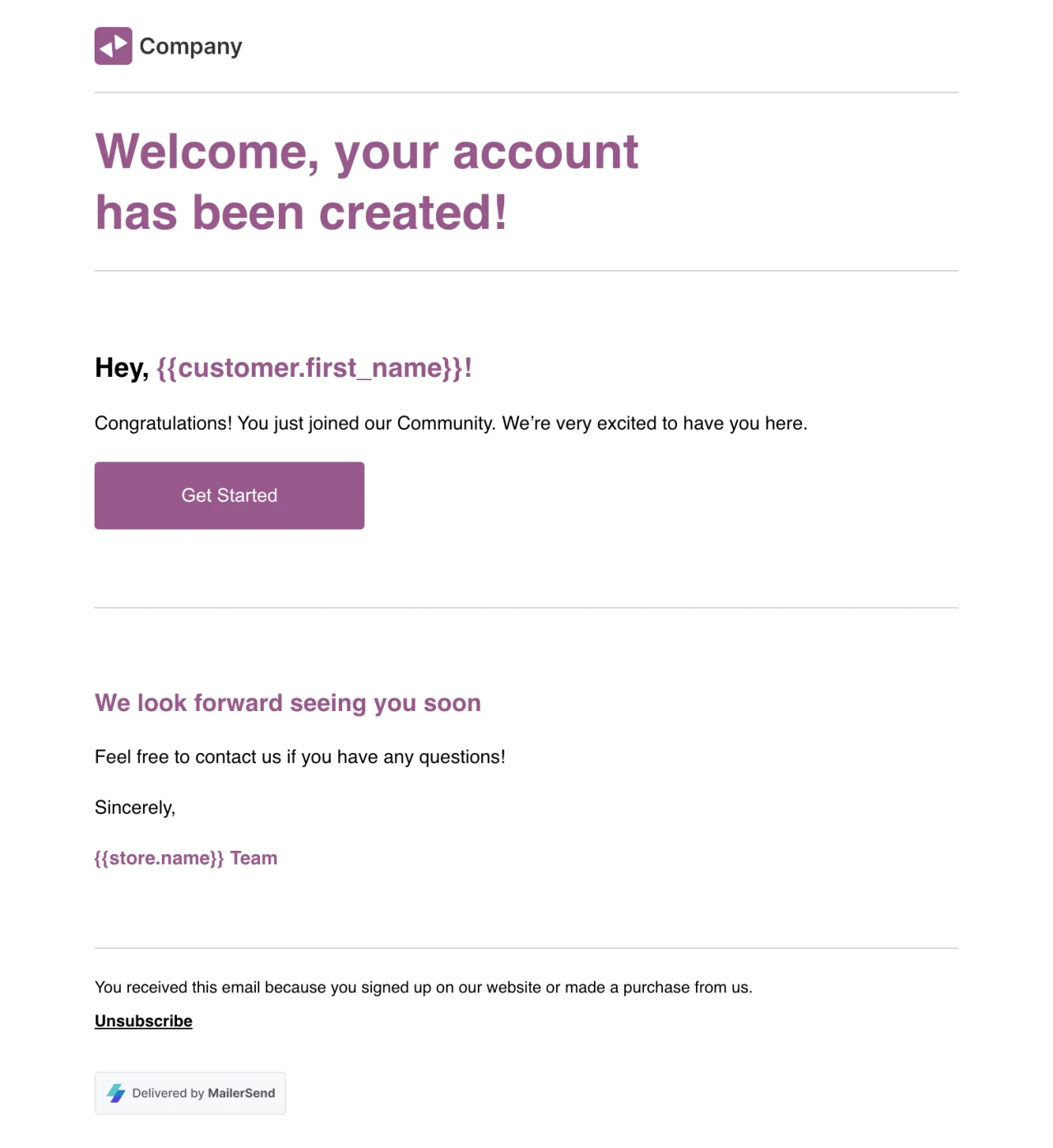 New account notification rich text