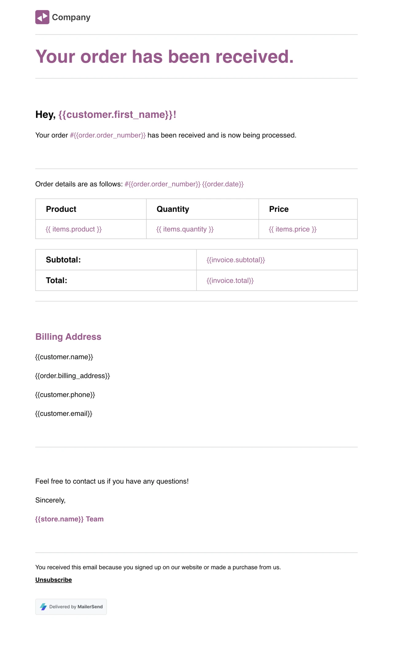 Order processing rich text