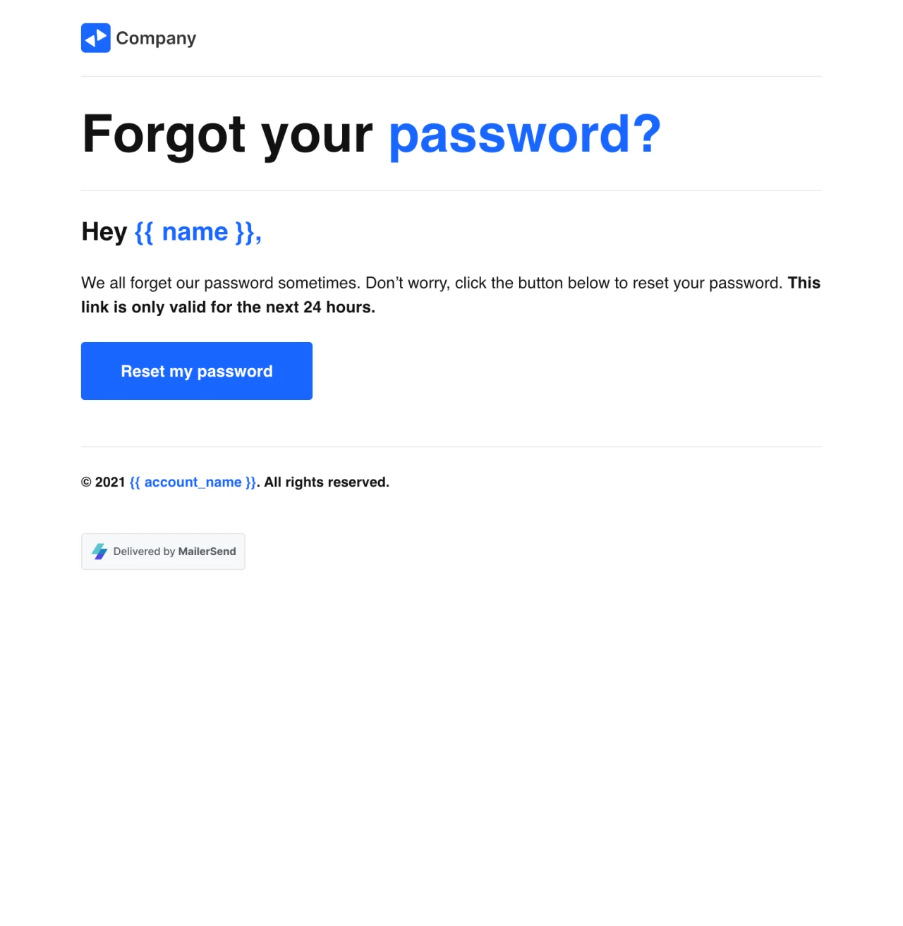Rich text password reset